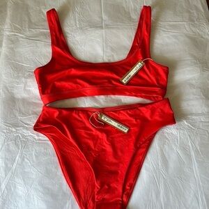 Skims Swim Bikini Set tank bikini top and mid waist bottom size L color RUBY